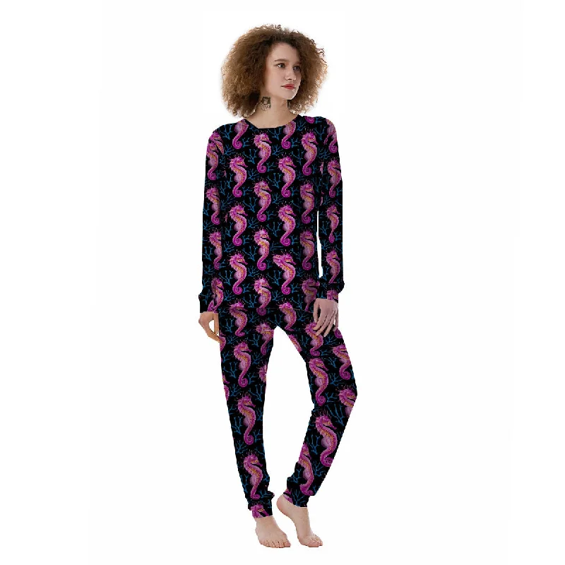 Seahorse Purple Print Pattern Women's Pajamas Vintage pajama sets