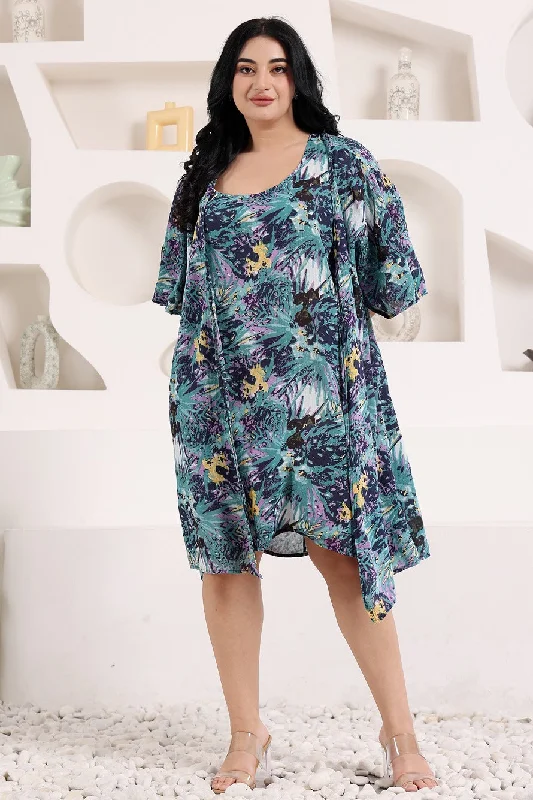 Sea Blue Jungle Printed Dress with Shrug Best mini dresses for summer vacation