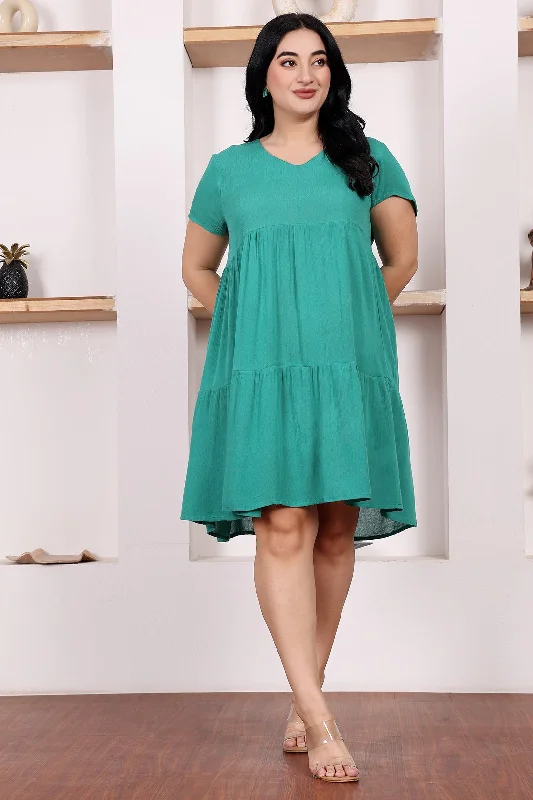 Sea Green Solid Dress Off-shoulder mini dresses