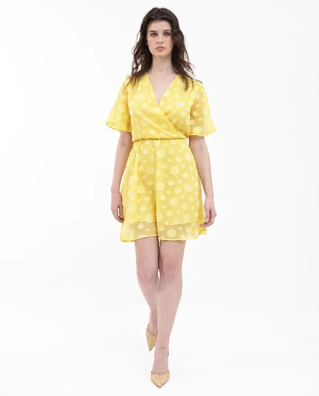 Rareism Women Wallant Yellow Polyester Fabric Regular Sleeves Key Hole Neck Solid Longline Dress Vintage mini dresses