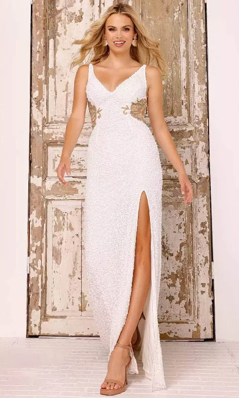 Aleta Couture 615 - Full-Length Slit Evening Dress White Lace Gown