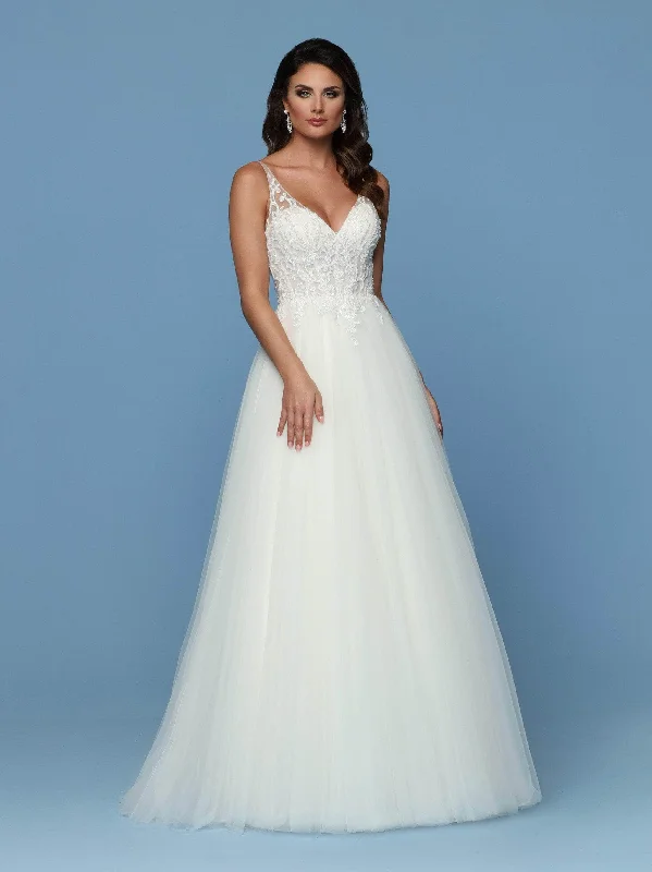 Da Vinci 50571 - Illusion V-Neck A-Line Bridal Gown Beaded Bridal Gown