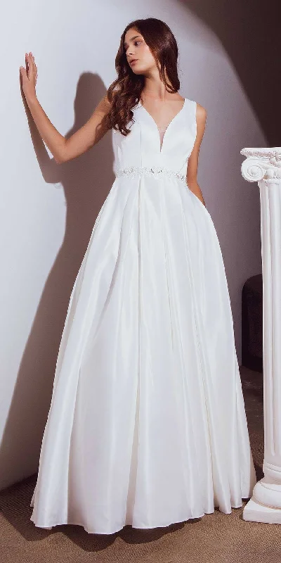 Eureka 9090 V-Neck and Back Beaded Waist Long Dress Soft Wedding Gown