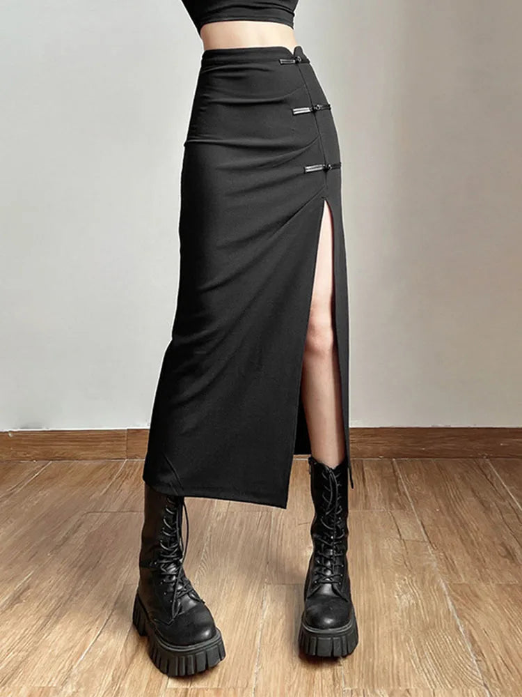 Sexy Split Black Casual All-Match Hot Street Women's Skirt Monochrome unclassified skirts