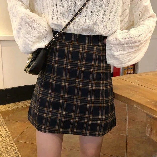 Women High Waist Retro Plaid Skirts Ruffled unclassified skirts