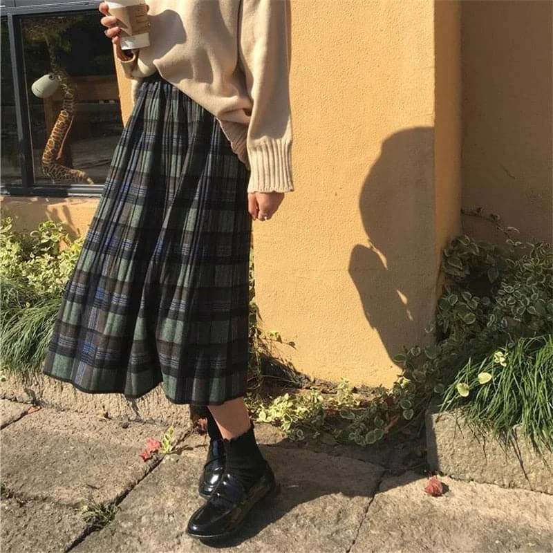 Vintage Wool Pleated Plaid Skirts Comfortable unclassified skirts