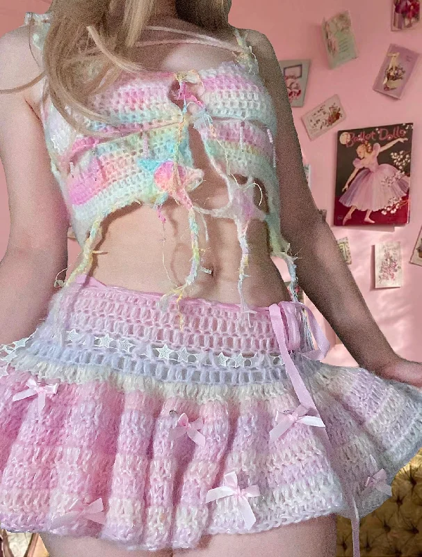 [Customized Handmade] Lil Pink Cake Monster Knitting Top and Skirt set Fashionable unclassified skirts