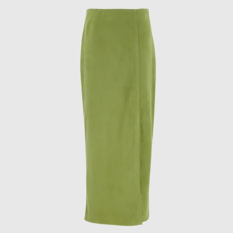 Women's Avocado Green High Waist Suede Skirt Engagement unclassified skirts