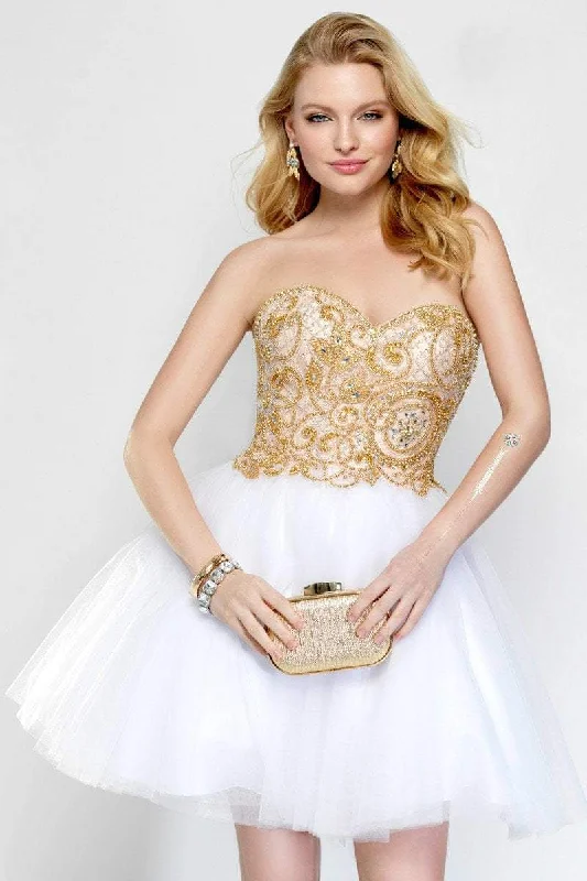 Alyce Paris Strapless Gold Beaded Tulle Cocktail Dress 3690 - 1 Pc. White/Gold in size 00 Available Budget-friendly party dresses