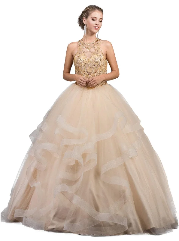 Dancing Queen - 1253 Bedazzled Halter Neck Quinceanera Ballgown Garden party dresses