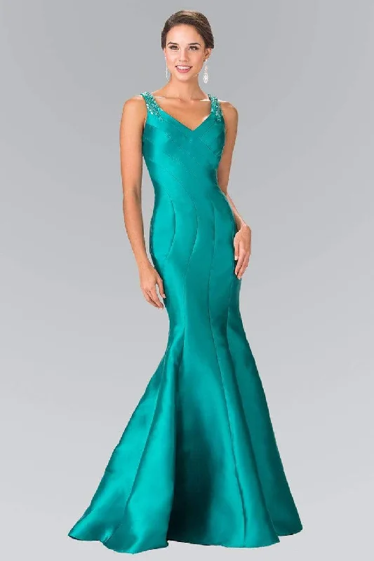 Elizabeth K GL2212 Sculpted V-Neck Mikado Trumpet Gown in Black - 1 pc Green in size 2XL Available ASOS party dresses