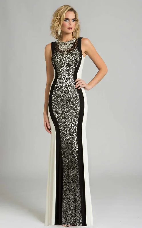 Feriani Couture Contrast Lace Overlaid Beaded Long Gown 26239 - 1 pc Black/White In Size 12 Available Corset party dresses