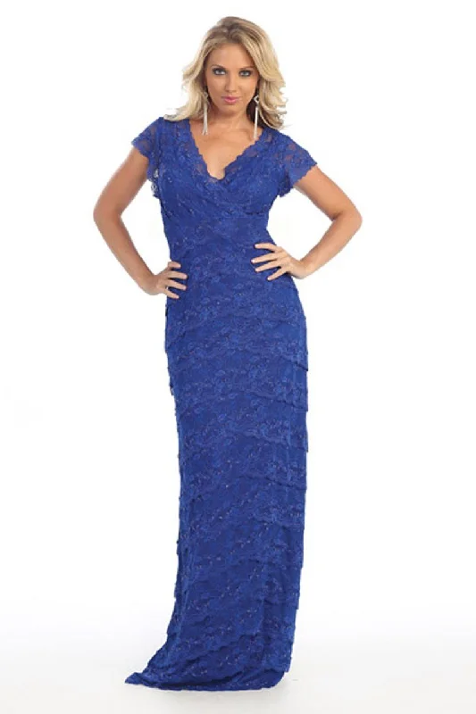 May Queen MQ1077 V Neck Lace Column Evening Gown Comfortable party dresses for all-night wear