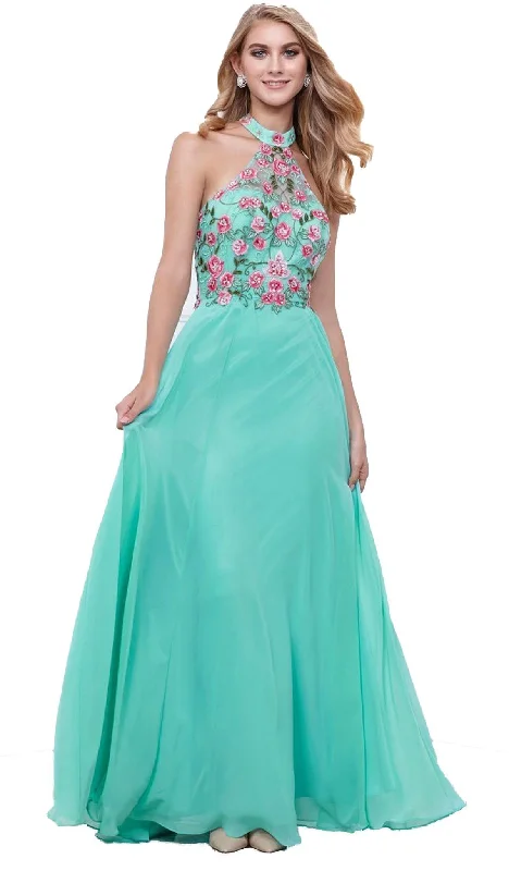 Nox Anabel - 8326 Lovely Floral Halter Style Long Evening Gown Tiered party dresses