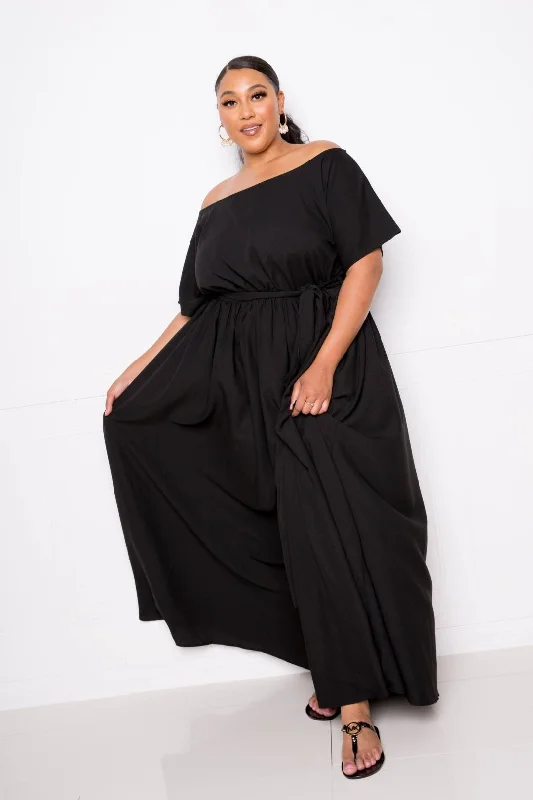 Plus Black Off-the-Shoulder Flowy Maxi Dress Long sleeve maxi dresses