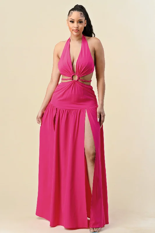 Long Cut Out Slit Halter Maxi Dress Halter maxi dresses