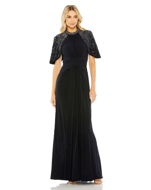 Mac Duggal 42100 Long Formal Fitted Cape Sleeve Dress Cocktail maxi dresses