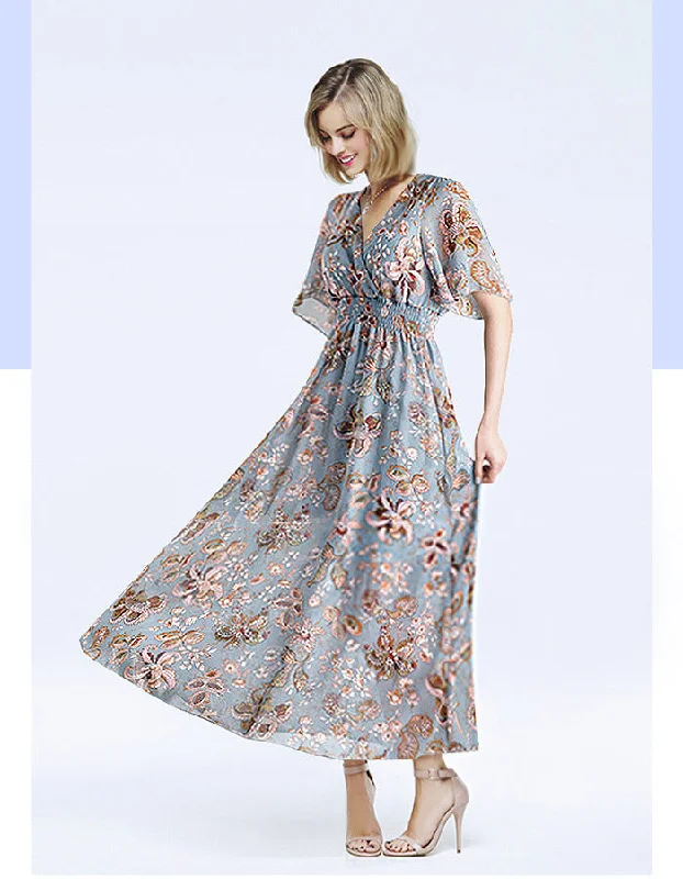 Large dress new Bohemian print slim Short Sleeve Dress Best floral dresses for hourglass body shape