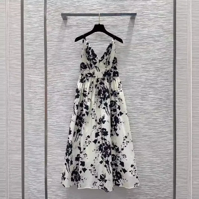 Floral print backless slip dress Smocked floral dresses