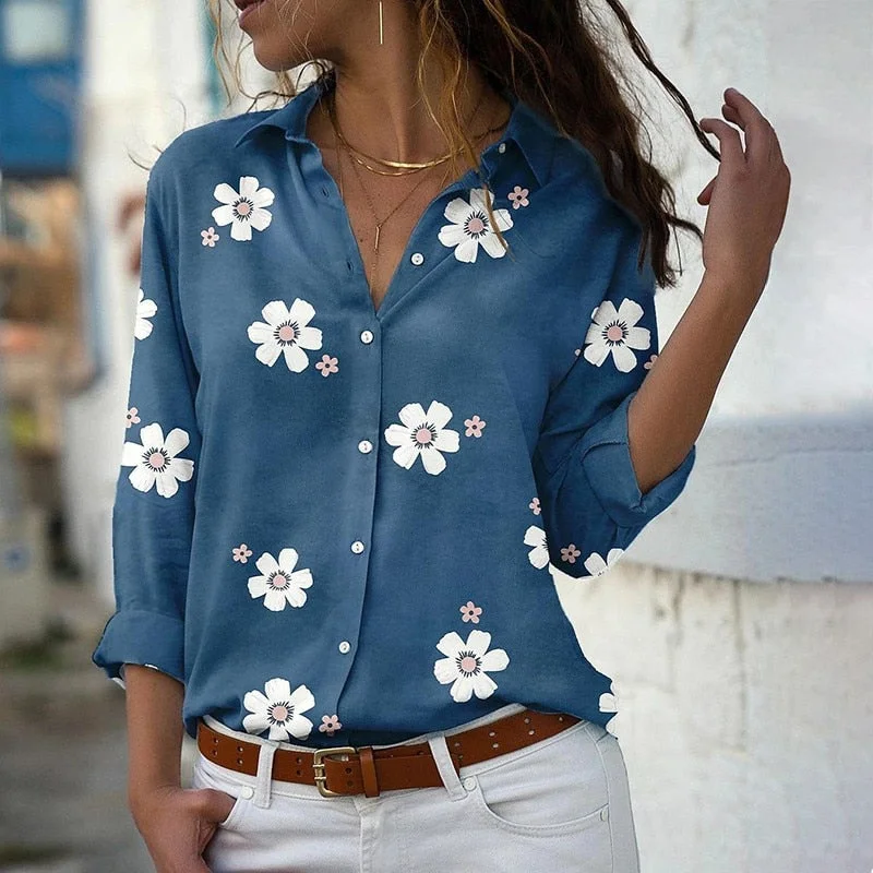 Floral Print Women Shirts And Blouses  Spring Fashion Turn-down Collar Long Sleeve Office Lady Tops Plus Size Casual Blouse Discounted floral dresses