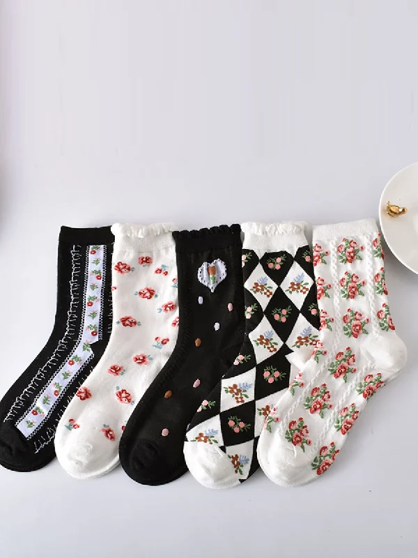 5 Pairs Women Artsy Summer Flower Jacquard Socks KL1038 Best-selling unclassified dresses