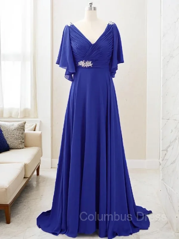 A-Line/Princess V-neck Sweep Train Chiffon Mother of the Bride Dresses With Beading outfit Fall unclassified dresses