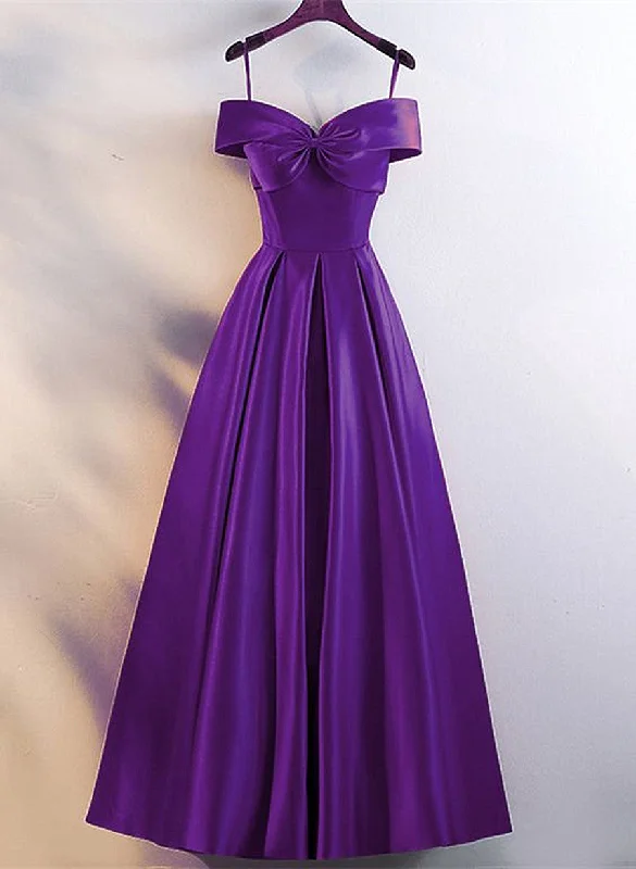 A-line Purple Satin Sweetheart Floor Length Prom Dress, Purple Bridesmaid Dress Mesh unclassified dresses