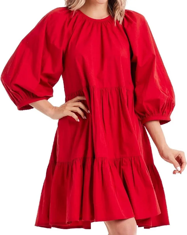 Adriana Bow Dress In Red Ruffled unclassified dresses