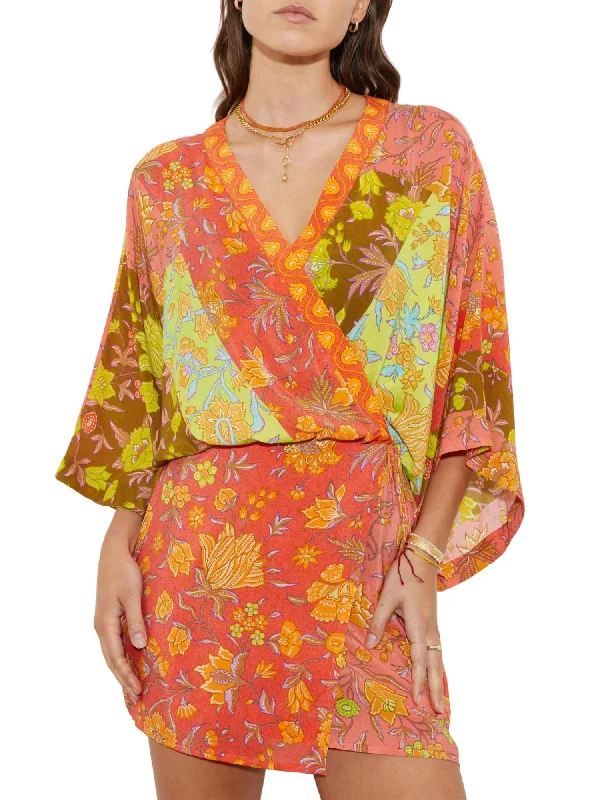 Alvita Silk Robe Dress In Melon Patchwork Lightweight unclassified dresses