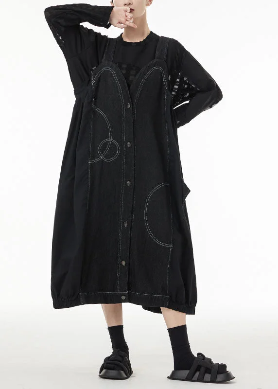 Art Black Oversized Patchwork Cotton Strap Dress Summer LC0127 Winter unclassified dresses