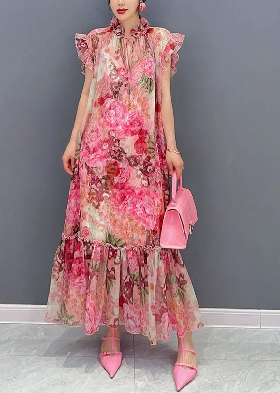 Art Pink Ruffled Print Patchwork Chiffon Two Piece Set Dresses Summer LC0360 Wedding guest unclassified dresses