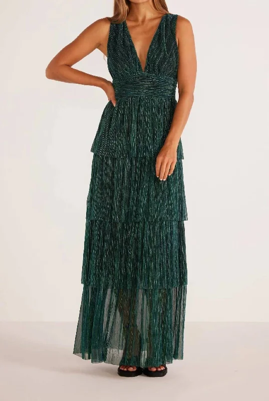 Astrid Tiered Gown In Emerald Halter unclassified dresses