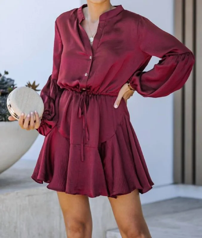 Balloon Sleeve Dress In Burgundy Mesh unclassified dresses