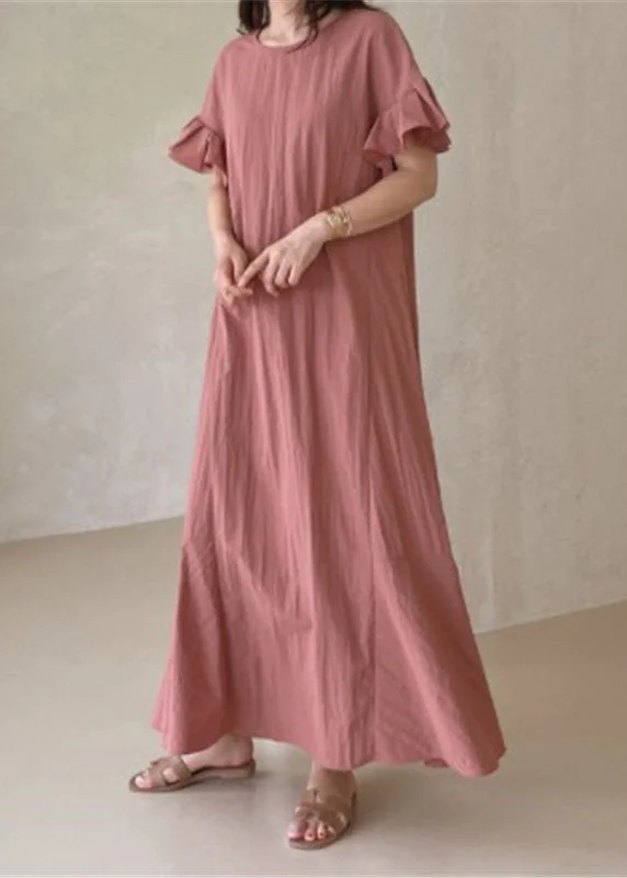 Beautiful Pink O-Neck Ruffled Patchwork Cotton Dresses Summer LC0458 Tulle unclassified dresses