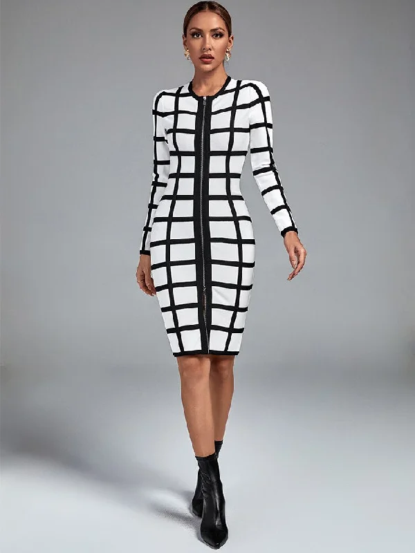 Front Zipper Black and White Sheath Dress Stylish unclassified dresses