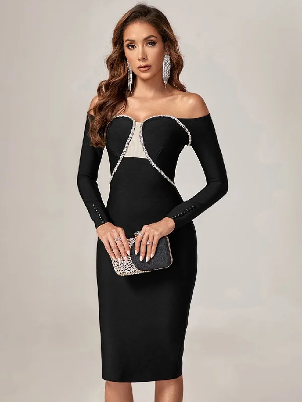 Crystal Mesh Off Shoulder Dress High-end unclassified dresses