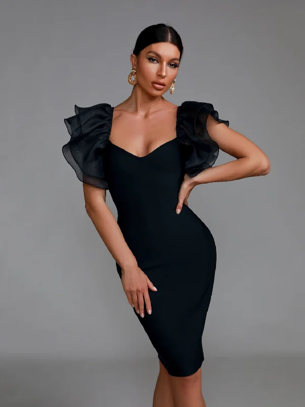 Chiffon Puff Sleeves Bandage Dress Dark color unclassified dresses