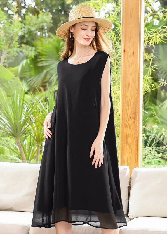 Black Chiffon A Line Dresses Oversized Draping Sleeveless LY0335 Discounted unclassified dresses