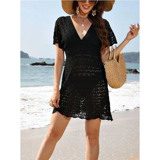 Black Deep Neck Crochet Beach Dress Summer unclassified dresses