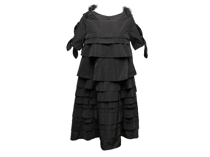 Black Undercover Jun Takahashi Feather-Trimmed Tiered Dress Designer Size 2 Best-selling unclassified dresses