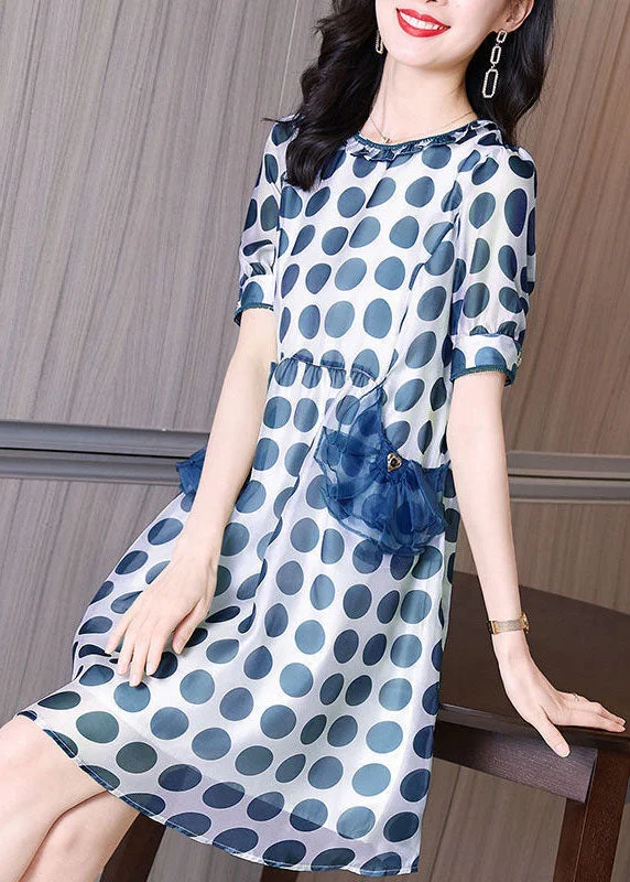 Blue Print Chiffon Holiday Dresses O-Neck Slim Fit Summer FR2021 Tiered unclassified dresses