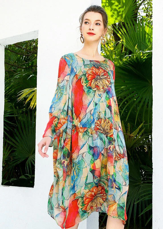 Bohemian Red Oversized Print Chiffon Beach Dress Summer LY0346 Ruched unclassified dresses