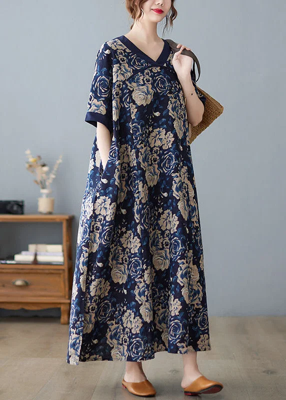 Boho Navy Oversized Print Cotton Vacation Dresses Summer LY0905 Y2K unclassified dresses