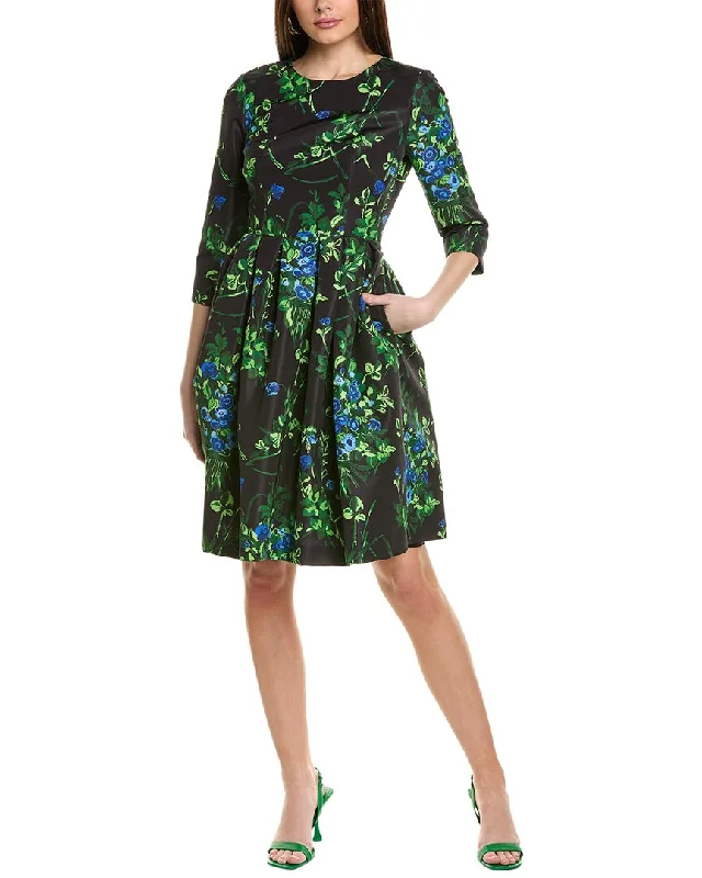 Carolina Herrera Elbow-Sleeve Silk-Lined A-Line Dress Bright color unclassified dresses