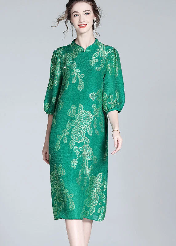 Chic Green Embroideried Patchwork Chinese Button Silk Dresses Summer LY0118 Street style unclassified dresses