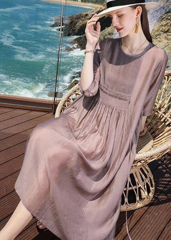 Chic Purple O Neck Patchwork Silk Holiday Dresses Summer LC0227 Mesh unclassified dresses