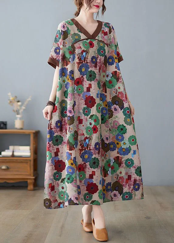 Coffee Patchwork Cotton Robe Dresses Oversized Print Summer LY0912 Silk unclassified dresses