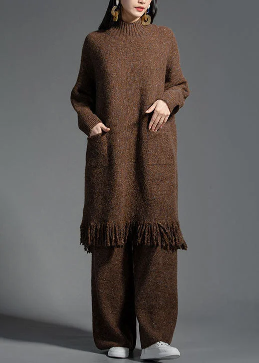 Coffee Pockets Wool Knitwear Dress Stand Collar Winter LY0014 Tulle unclassified dresses