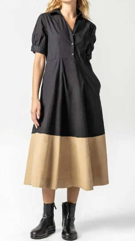 Collared Dress In Black Colorblock Floral unclassified dresses