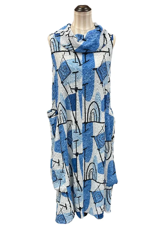 Cowl Neck Print Dress In Blue Preppy unclassified dresses